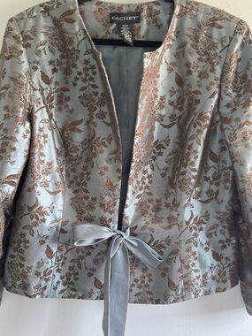 Vtg Cachet Brocade Floral Jacket Metallic Blazer Tie Boxy Sz Vtg.18